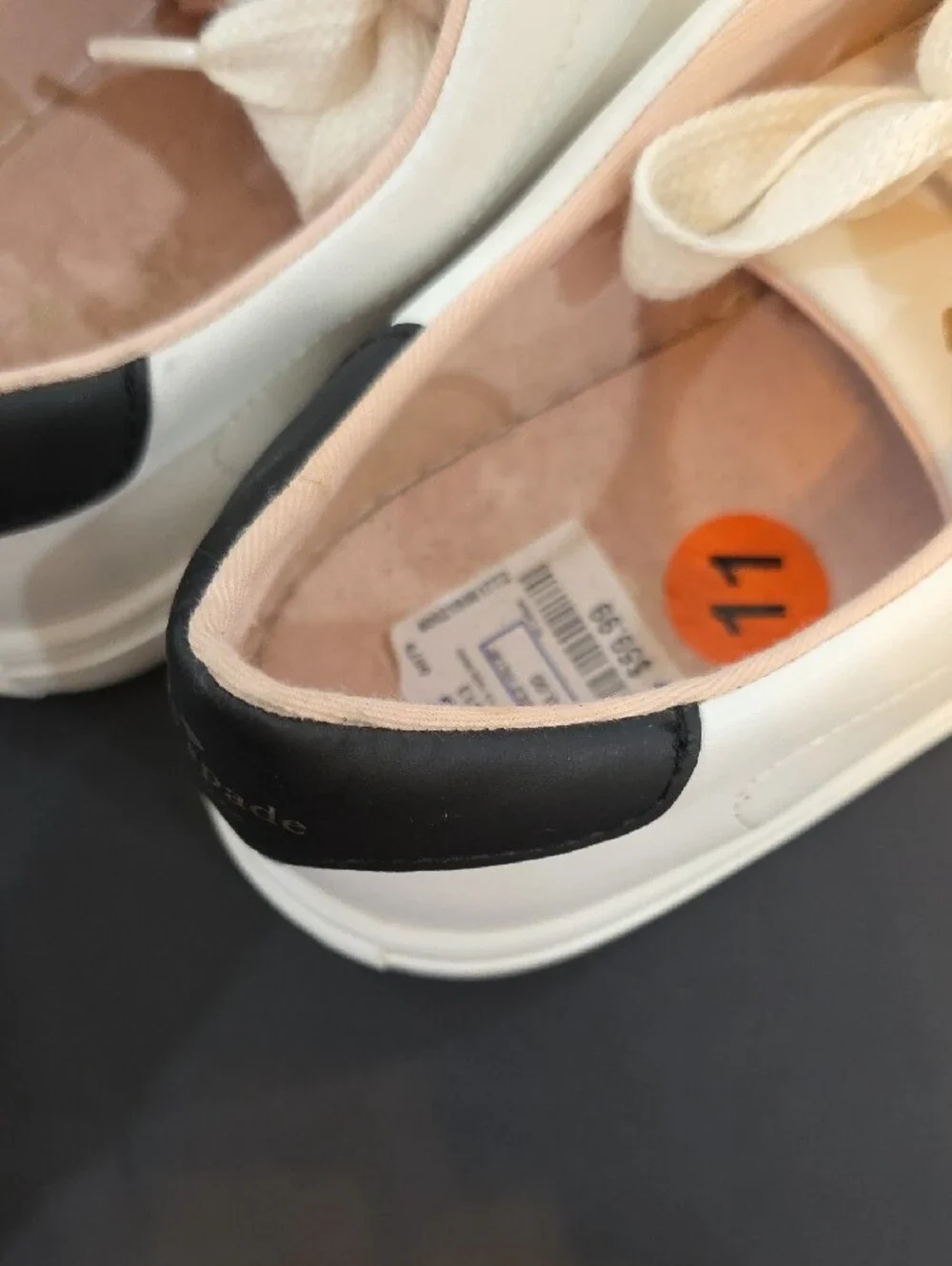kate spade New York Angelise Cream Leather Sneakers with Black Heel Size 11
